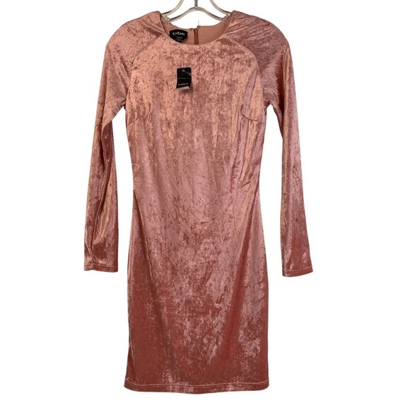Bebe XS Long Sleeve Crushed Velvet Bodycon Mini Dress In Dark Rose - Picture 2 of 12